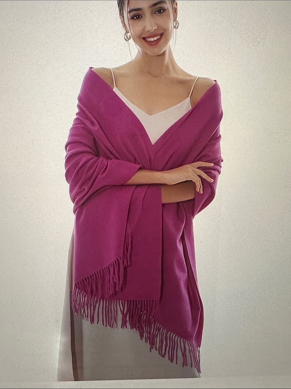 Women's Fuchsia Wrap Shawl - Elegant Fringe Scarf